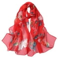thumbnail image 2 of Womens Roses Print Long Soft Wrap Scarf Simulated Silk Shawl Scarves, 2 of 3