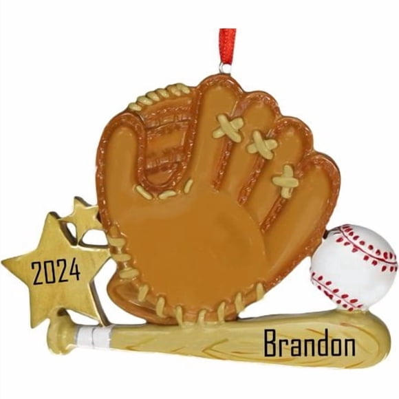 Baseball Christmas Ornament Baseball Player Glove Bat and Baseball All Star Keepsake Gift Christmas Tree Decoration with Custom Name and Date