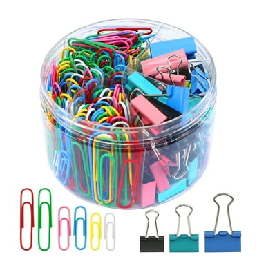 AnutriON Paper Clips and Binder Clips Assorted Colors and Sizes with Storage Box 340pcs