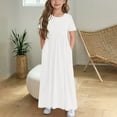 thumbnail image 2 of Ashirexll Girls Summer Dress, Girls Dresses Size 10-12, Kids' Solid Color Short Sleeve Round Neck Dress Casual Long Dresses with Pockets, 2 of 5