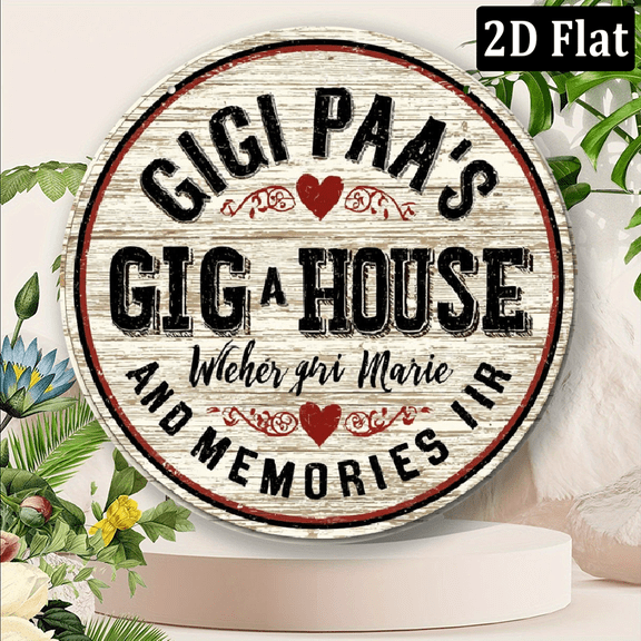 2D Flat 1pc Jiji and Grandpa'S Home Sign, Source of Memories, Gift for Grandparents, Retro Round Aluminum Sign, Plaque Decoration, Hanging Sign, Psychological Sign, Plaque Decoration Wall Art