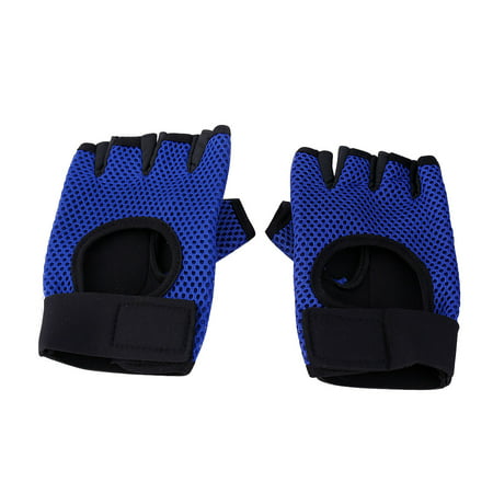 Outdoor Sports Nylon Elastic Half Finger Gloves Blue Pair for Cycling (Best Cycling Climbs In The Us)
