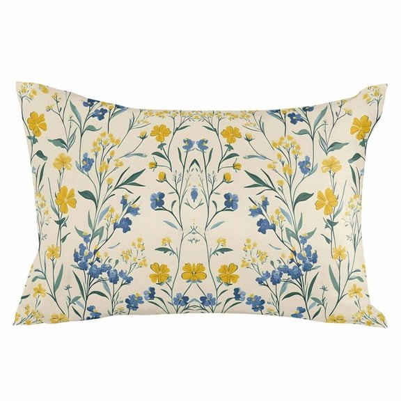 Seasonal Botanical Blooms Throw Pillow Cover 20 x 36 Inch Decorative Pillow Cover Blue Yellow Flowers Lumbar Pillowcase Seasonal Rectangle Cushion Case for Couch Sofa Bed Living Room