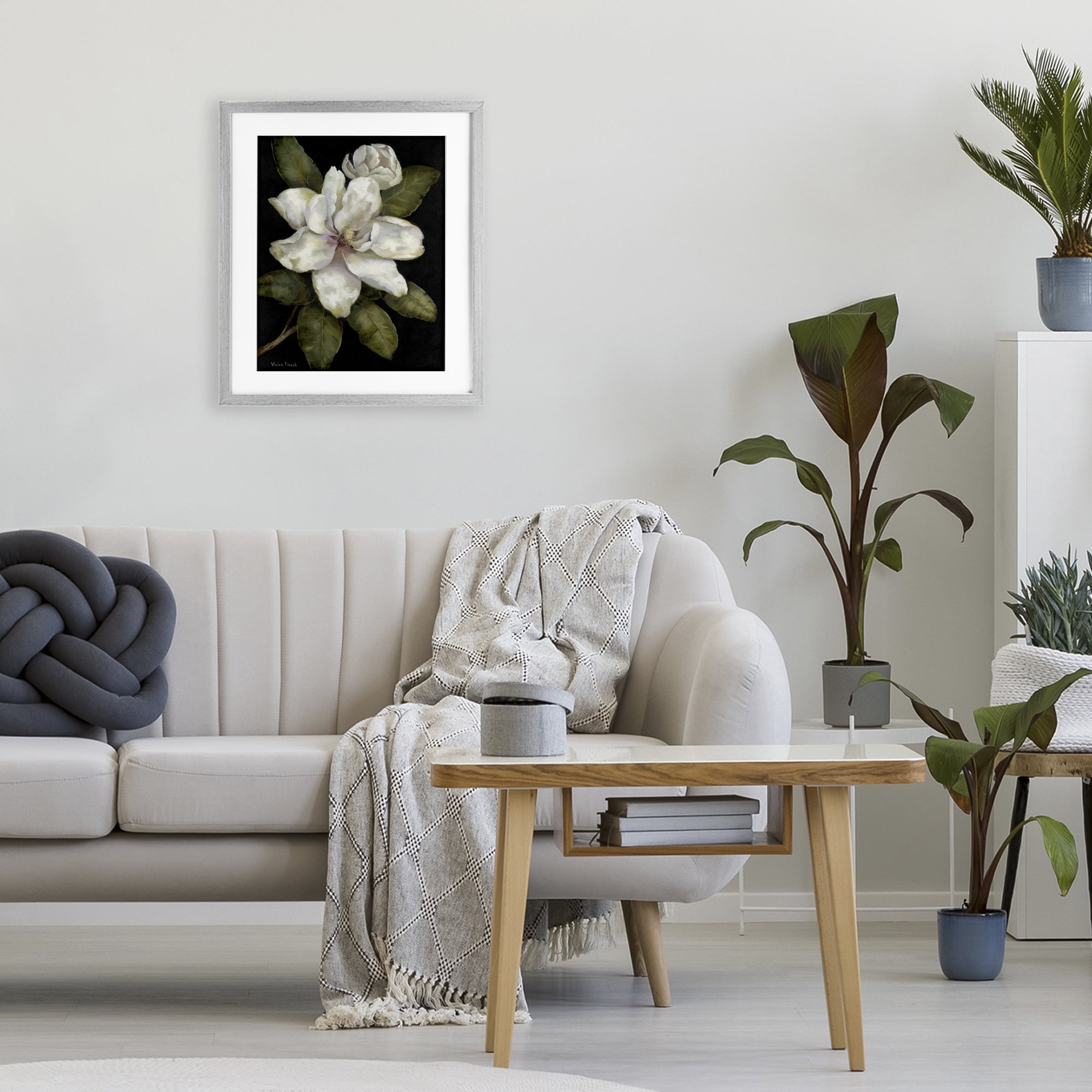 Stupell Industries Budding Magnolia Blooms Gray Framed Print Under Glass, design by Nan