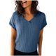 thumbnail image 1 of Mujeres Manga Larga Tops Moda Color Sólido Blusa de Lino con Botones Decorativos Y Rayas Cuello Redondo, Casual 3/4 Manga Tee para la Primavera Trajes Diarios, 1 of 6