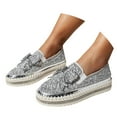 thumbnail image 3 of XIMIN Women's Platform Rhinestones Glitter Slip On Sneakers Cute Bowknot Flat Walking Loafers Comfy Breathe Canvas Hand-Stitching Platform Casual Fashion Dress Shoes, 3 of 9