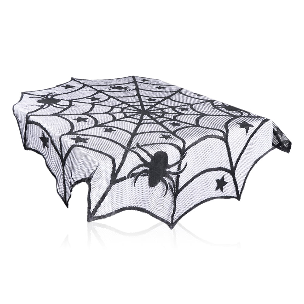 Black Lace Spiderweb Table topper Table Cloth Cover Window Horror Halloween Deco 