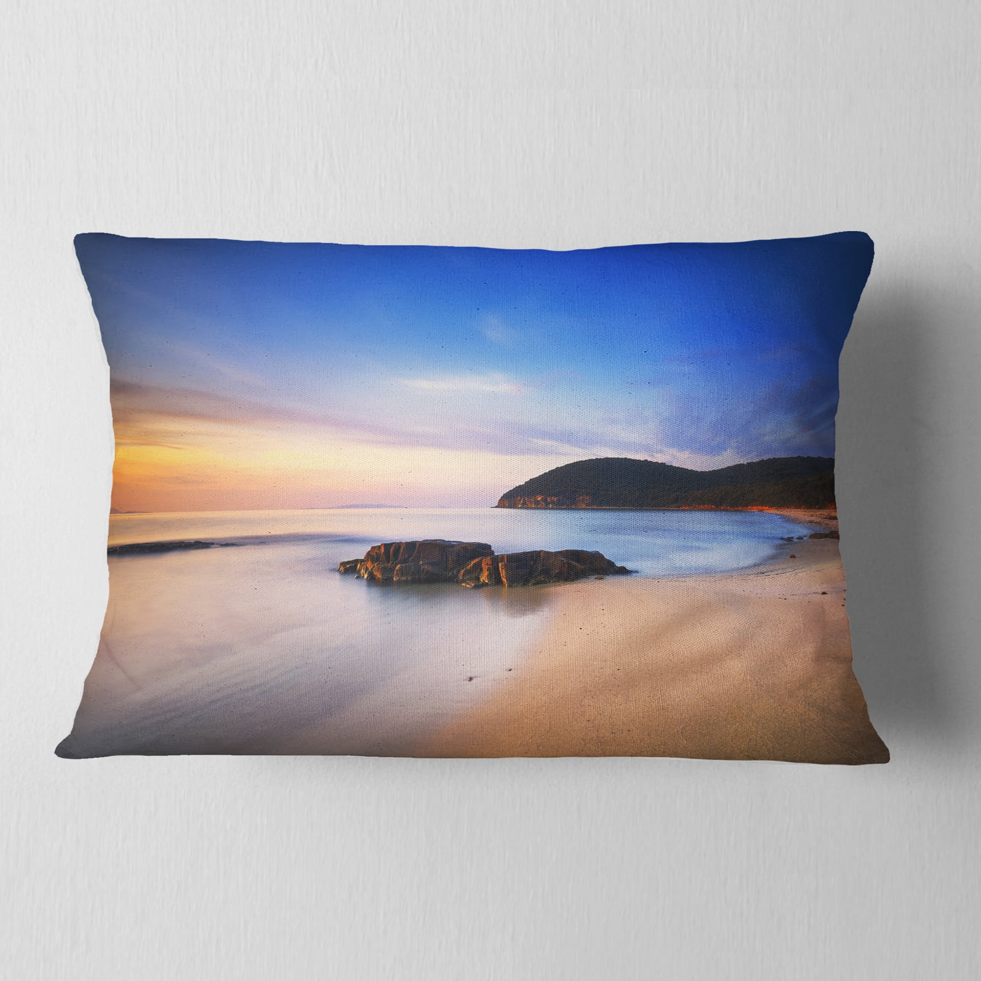 Designart Beautiful Sunset in Cala Violina Beach - Seashore Throw Pillow - 12x20
