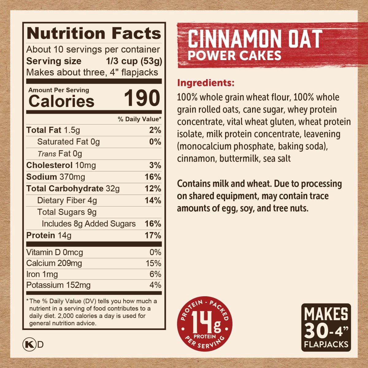 Kodiak Protein-Packed Power Cakes Cinnamon Oat Pancake and Waffle Mix, 20 oz Box