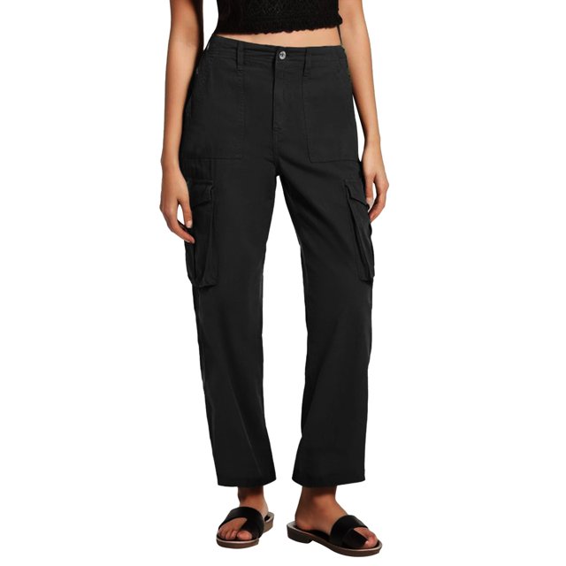 Gibobby Pantalones tipo cargo para mujer petite casual Pantalones cargo de corte recto ajustables Pantalones de senderismo holgados de cintura alta con bolsillo(Negro,G)