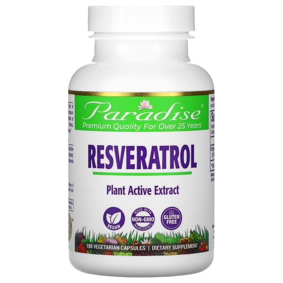 Paradise Herbs Resveratrol Premium Extract, 180 Vegetarian Capsules (100 mg per Capsule)