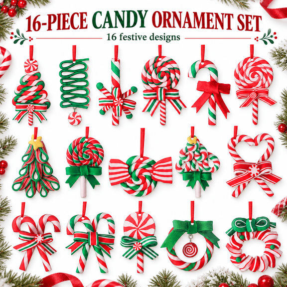 16pcs Christmas Ornaments, Christmas Tree Decorations, Colorful Wooden Candy Cane Hanging Xmas Decorations for Party and Home