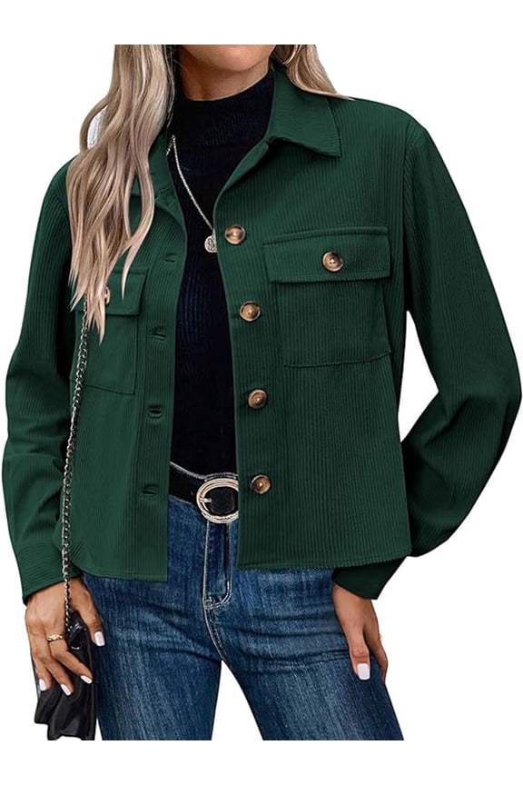 Fashion Jackets for Women Casual Cropped Shackets Fall Button-up Shirts Corduroy Tops