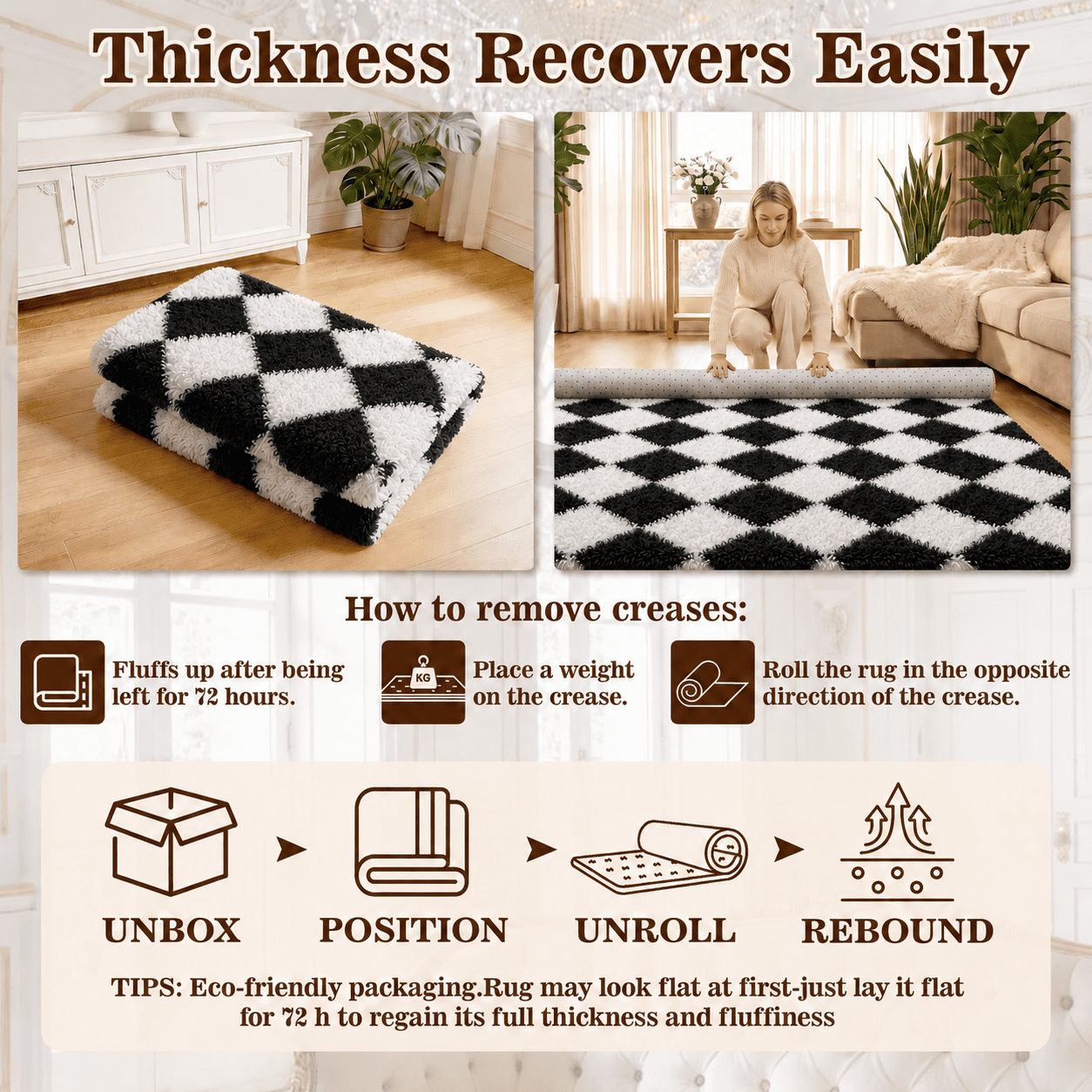 ZRSDIXK 8x10 Area Rugs for Living Room, Soft Fluffy Bedroom Rugs, Checkered Carpet, Black & White