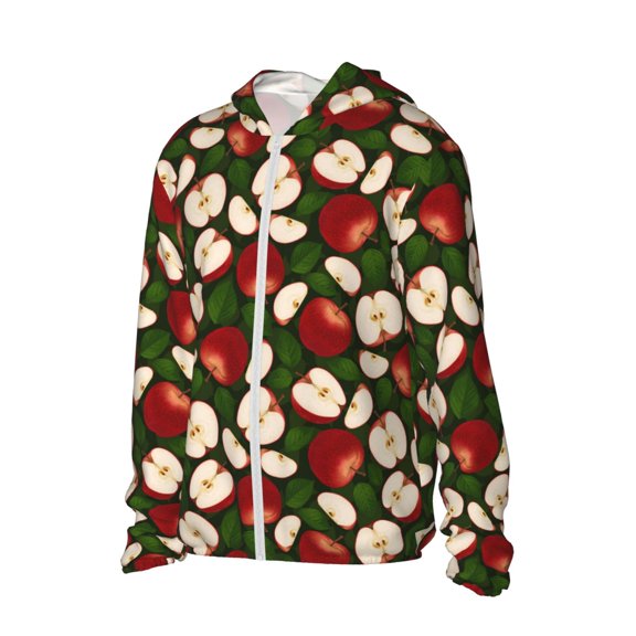 Uemuo Red Fruit Pattern Women's Full Zip UPF 50 Sun Protection Hoodie Jacket Long Sleeve Sun Shirt Hiking Outdoor Performance with Pockets-3X-Large