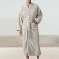 thumbnail image 2 of VNKIDY Men's Loungewear Solid Colored Textured Plush Long Sleeve V Neck Robe Belted Pockets Soft Loungewear For Casual Daily Home Relaxation Activities Stylish Homewear, 2 of 4