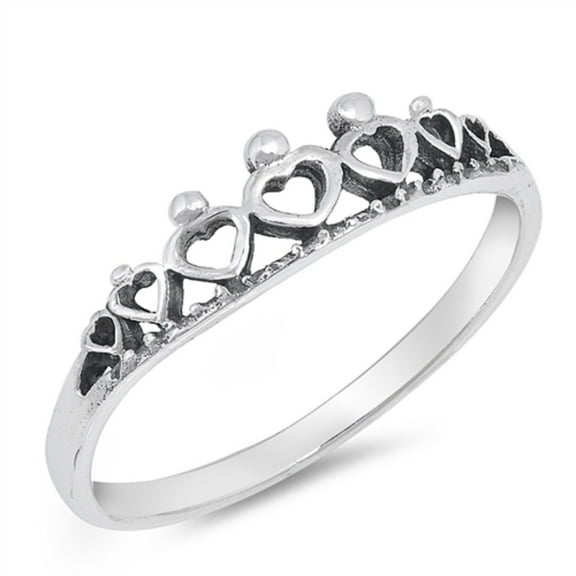 Sterling Silver Graduated Hearts Crown Ring