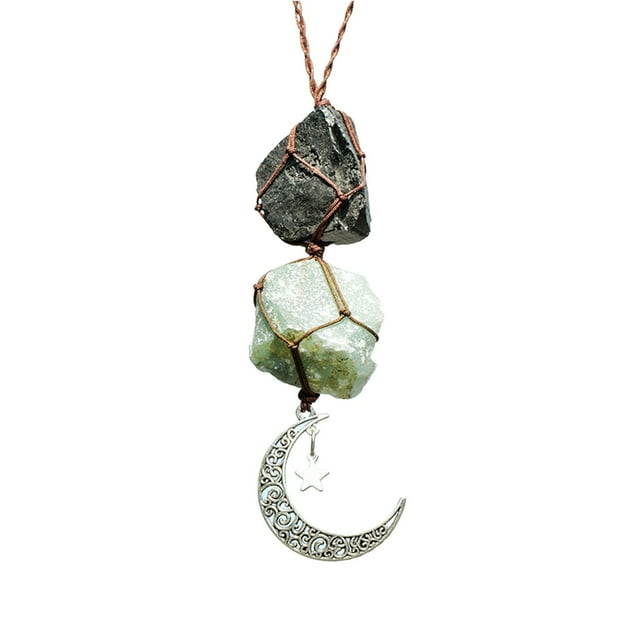Hanging Car Charm, Moon Crystal & Amethyst/Citrine, Rearview Decor, for Car/Home/Office, Meaningful Gift for Christmas/Birthday