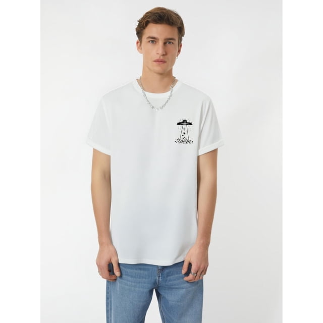 Men's Casual Alien Flying Saucers Print Crew Neck Short Sleeves T-shirts For Summer