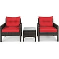 thumbnail image 6 of Patiojoy 3PCS Outdoor Patio Rattan Wicker Conversation Set W/ Red Cushions Red, 6 of 8