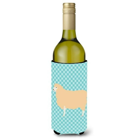 English Leicester Longwool Sheep Blue Check Wine Bottle Beverge Insulator Hugger