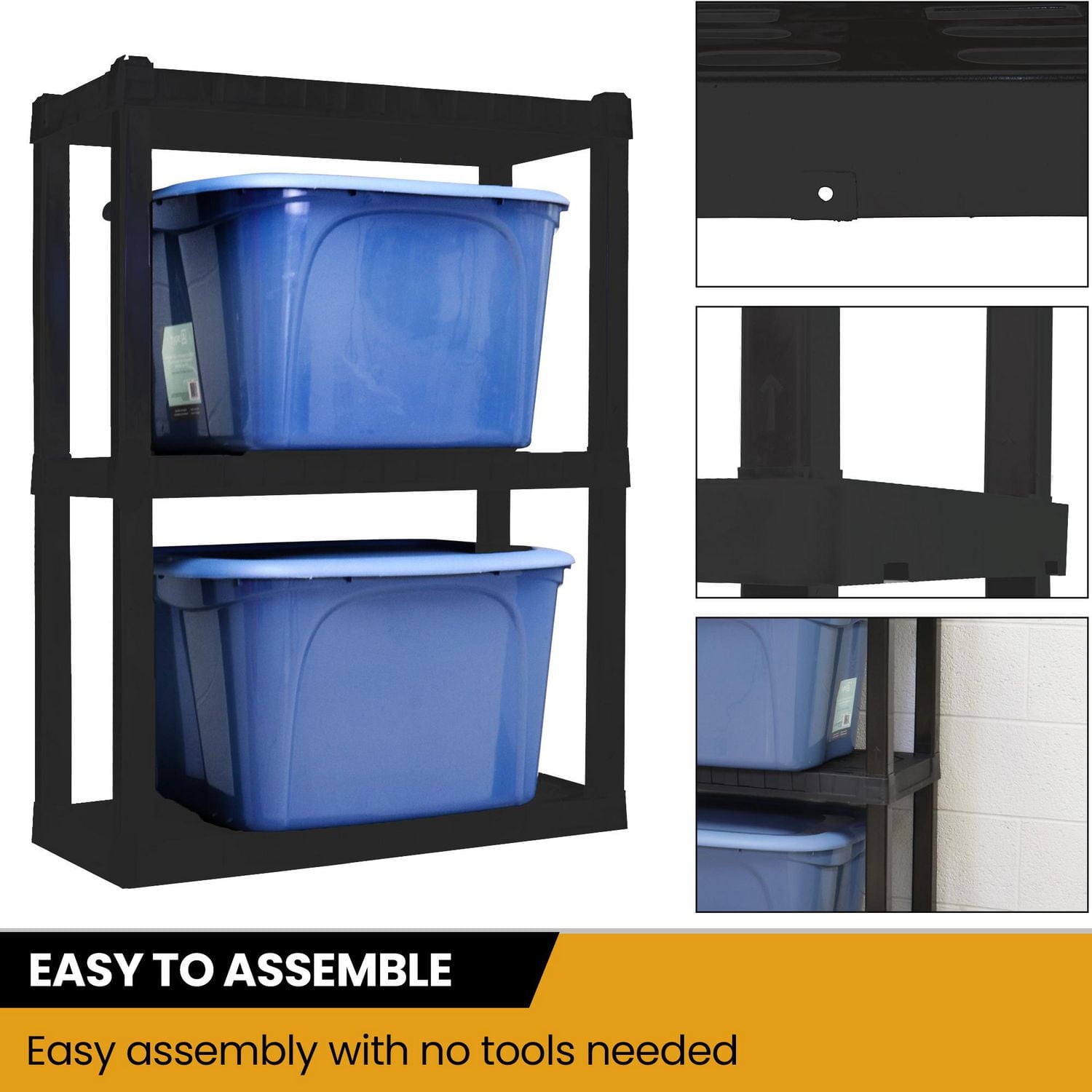 Hyper Tough Plastic Shelves Garage Storage Shelf 3-Tier 39"H x 14"D x 30"W 2-Pack Black-300 LBS Total Capacity