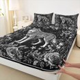 thumbnail image 4 of Manfei Black Rose Floral Queen Sheets,Gray Wolf Pattern Queen Sheet Sets,4-Piece,1 Flat Sheet, 1 Fitted Sheet and 2 Pillowcases, 4 of 6