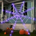 thumbnail image 2 of Halloween Decorations Spider Web Lights 12FT Diameter 120 LED with Giant Black Spider Waterproof Net Lights 8 Modes Cobweb Halloween Decorations for House Garden Indoor Outdoor (Purple), 2 of 8