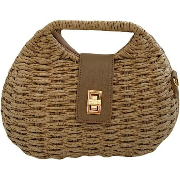 Kukuzhu Summer Straw Bag for Women Straw Tote Bag Hand-woven Top-handle Handbag Crossbody Clutch Bags for Travel 2023