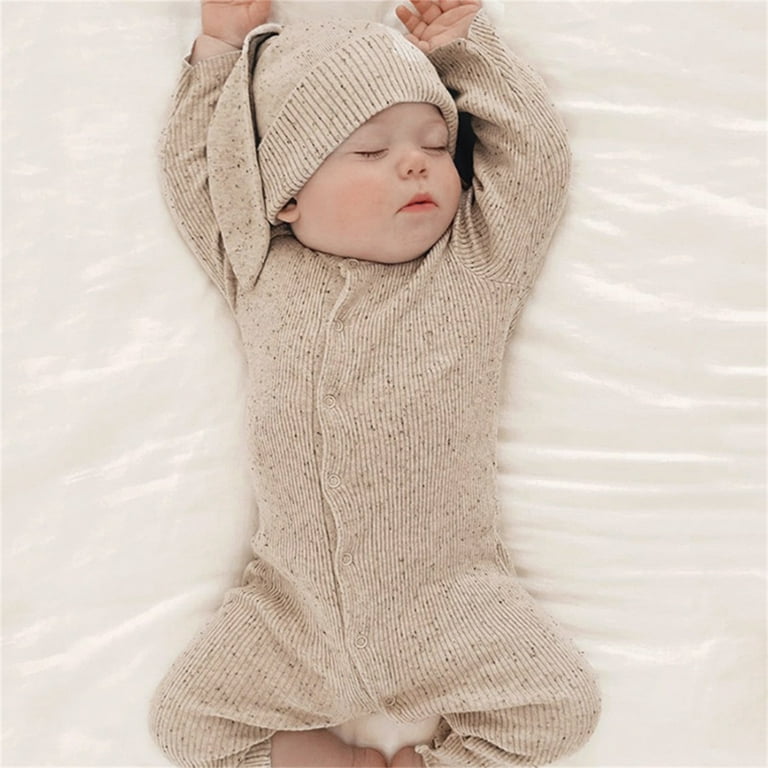Baby Boy Bodysuits Baby Bunny Outfit My First Easter Outfits Ribbed Button Down Jumpsuit Romper With Long Bunny Ear Hat For 3 6 Months