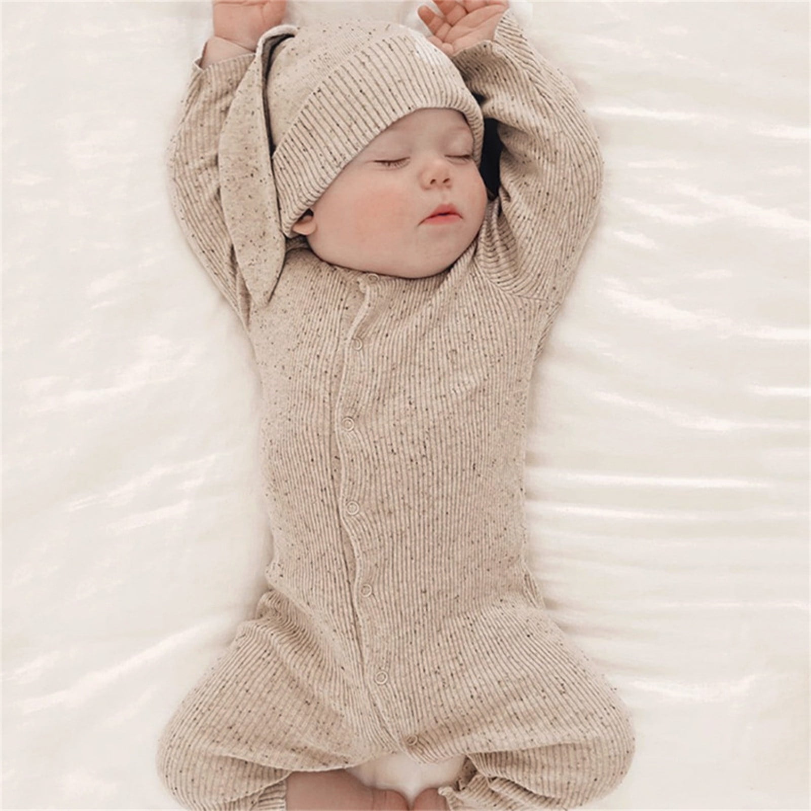 Cathalem Boy Apparel Baby Boys Girls Bunny Outfit My First Easter Outfits Ribbed 4 Month Baby Boy Winter Clothes Khaki 0-3 Months