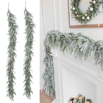 2Pcs 5.9 FT Artificial Snow Norfolk Pine Garlands, Realistic Christmas Greenery Garland for Mantel, Table, Stairs, Indoor Outdoor Winter Holiday Decor, Faux Pine Garland Xmas Decorations