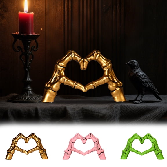 Halloween Skeleton Heart Hands Resin Gothic Figurine Spooky Love Ornament Desktop Shelf Display Gift by MPOISVA