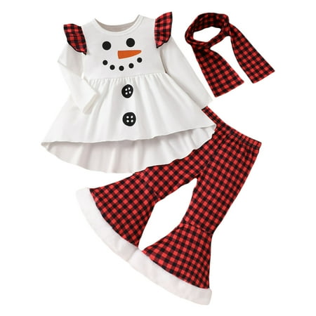 

Toddler Girls Christmas Long Sleeve Cartoon Snowman Prints T Shirt Tops Plaid Pants Scarf Kids Outfits Baby 1z Two Piece Outfits for Teen Girls for School Baby Matching Family Pajamas Fall 12-18 Month