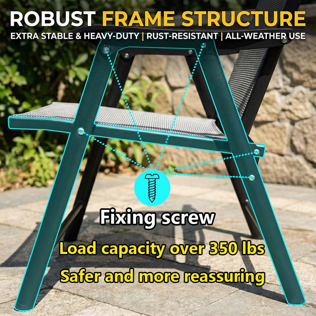 Outdoor Patio Chairs Set of 2, Stackable Folding Dining Chairs with High Back, Portable Camping Chairs with Mesh Seat for Deck, Garden, Travel, Comfortable, Gray
