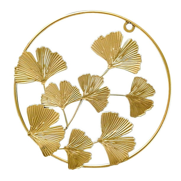 Escultura de metal con forma de hojas redondas, figura decorativa de pared, arte Biloba, adorno colgante para el hogar gingko