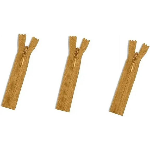 Invisible (Conceal) YKK Zippers - Perfect for Clothes, Crafts & Sewing Projects - Color: Gold #087 - Made in The United States (3 Zippers Per Pack) (7" Inches)