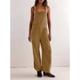 thumbnail image 4 of Corduroy Overalls for Women Wide Leg Bib Pants Adjustable Romper Jumpsuit with Pockets Beige XL, 4 of 8