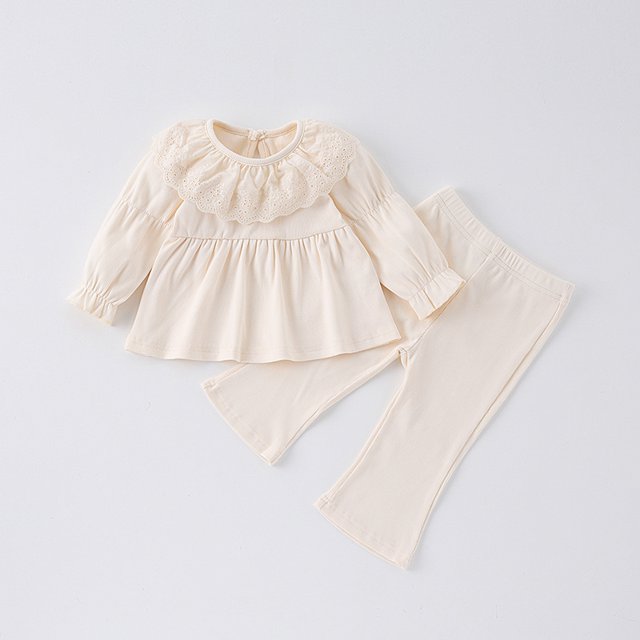 Korean Baby Girls' Clothes Set 0-4Y Lace Lotus Leaf Collar Top and Pants 2pcs Children's Outfit Spring Kid's Doll Shirt Suit