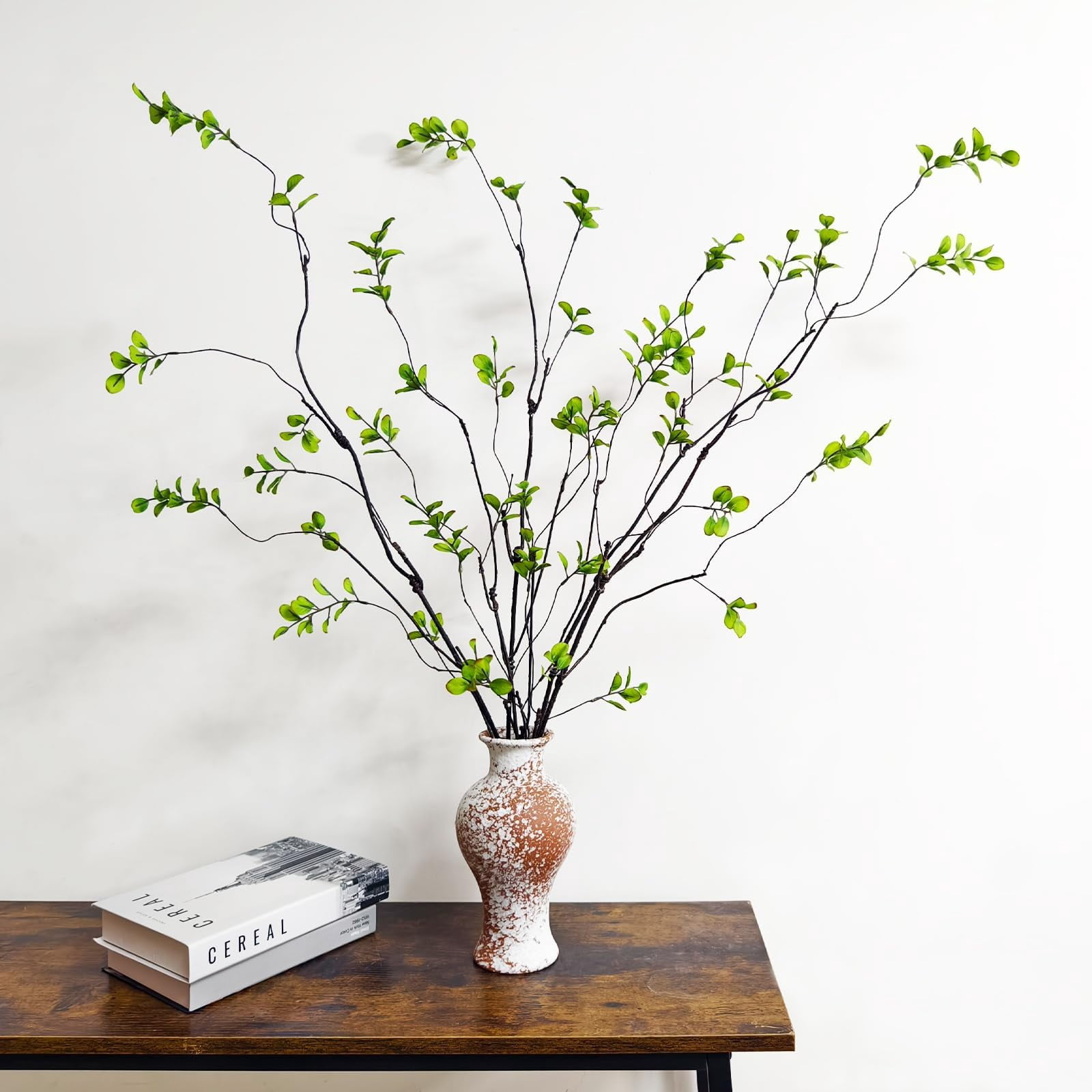 4Pcs Artificial Greenery Stems Plants, 35" Realistic Fake Ficus Twig Branches, Faux Leaf Spary Branches for Vase Filler Home Office Wedding Decoration