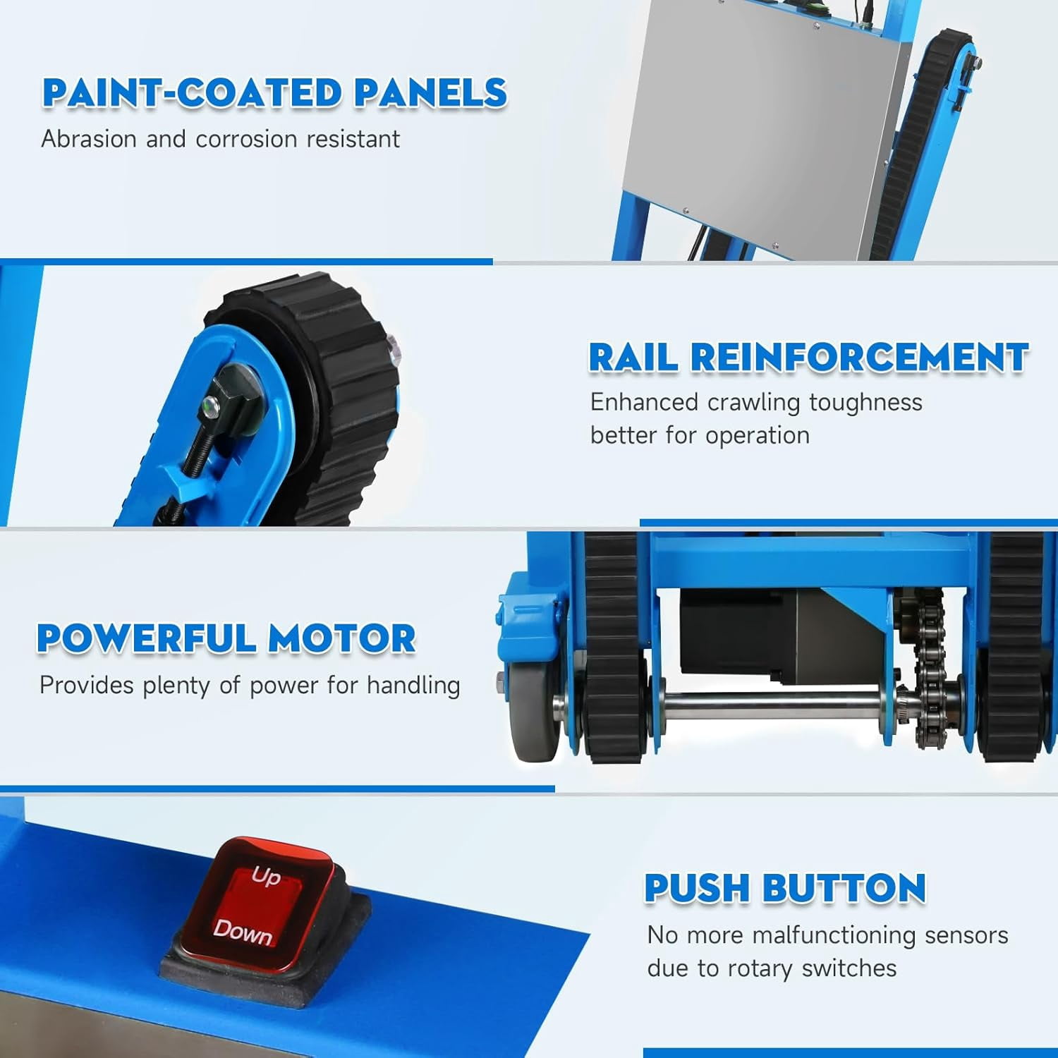Gaonala 1250W Electric Stair Climbing Dolly 900lbs Heavy Duty 22Lx11.8Wx61H Alloy Steel Telescopic Handle 3-Mode Folding Blue for Furniture Appliances