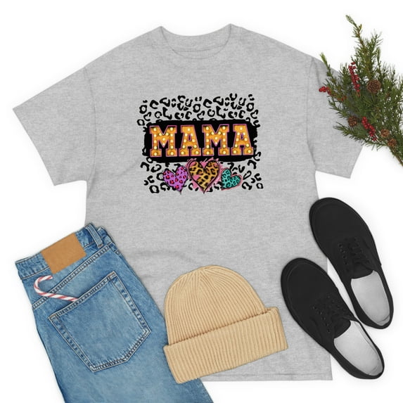 Familyloveshop LLC Mama Leopard T-shirt, Mama Leopard Sweatshirt, Mama Valentine Shirt, Mama Hearts Shirt, Gift For Mom, Women T-shirt