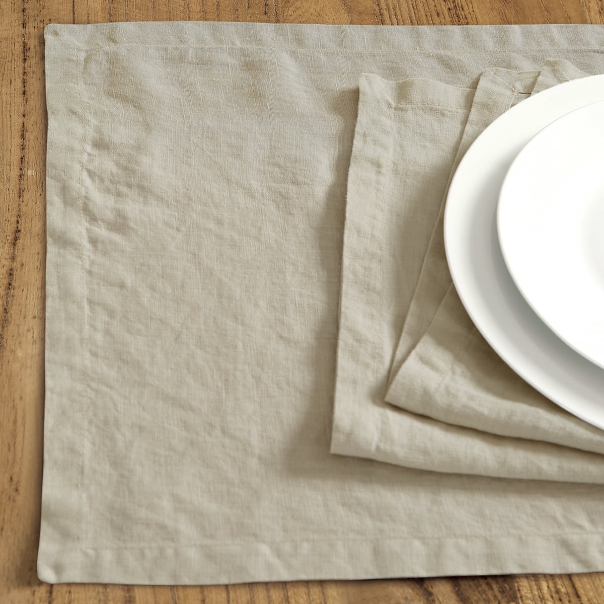 Echelon Home Washed Belgian Linen Placemats (Set of 4) Tan