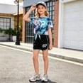 thumbnail image 3 of Fdqin Girls Summer Outfits 6 Pcs Tie-dye Heart Print Casual Short Sleeve Tee Tops and Dolphin Shorts Set Red Light Green Blue 7-8 Years, 3 of 10