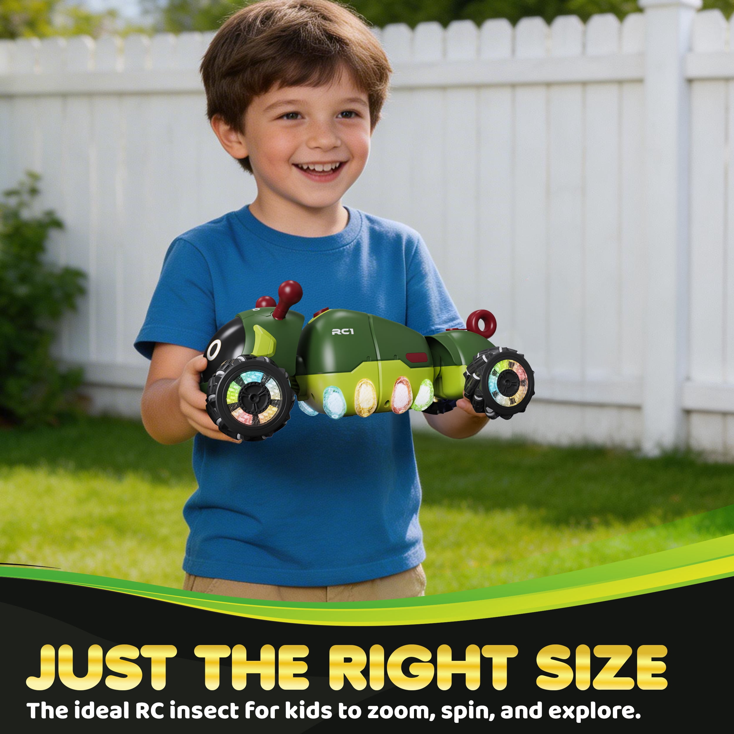 Contixo RC1 Mech Stunt RC Caterpillar Car – Kids Remote Control Car, Omni-Directional 360° Spins, Mist Spray, LED Lights, All-Terrain Stunt Vehicle, Torsion Body, 2.4GHz Remote –Green