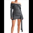 thumbnail image 1 of Vestido de Punto Corto con Hombros Descubiertos para Mujer, Larga, Irregular, con Cordones, Sexy Gris L, 1 of 9