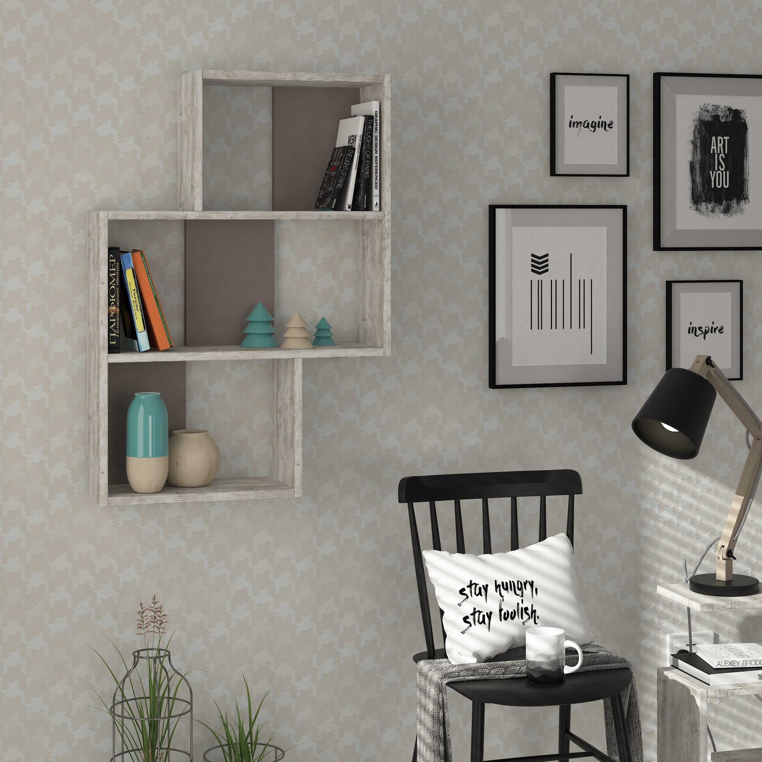 Ada Home Decor Furniture 25" 3 Tier Light Mocha Wetzel Modern Wall Shelf