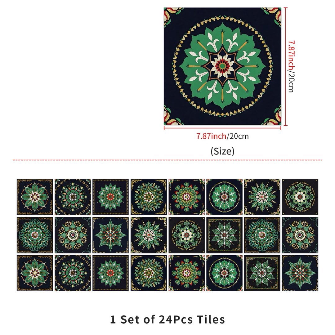 24 Pcs Peel and Stick Tile Sticker Backsplash 7.87" x 7.87" Black Green Vinyl Wall Stickers Self Adhesive Waterproof DIY Decor Kitchen Decals