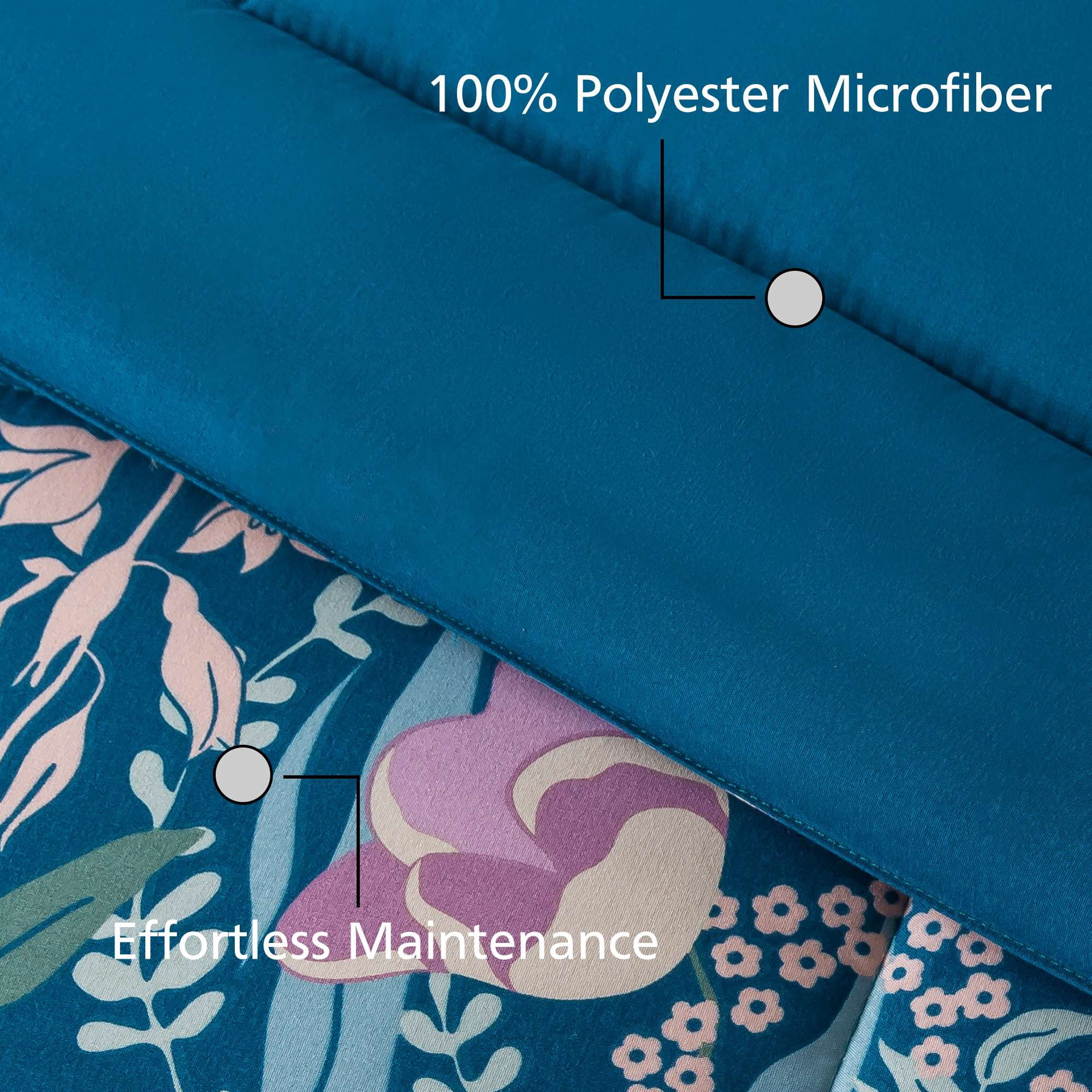 Mainstays All in One Reversible Comforter and Sheet Set, 7-Piece, Queen, Blue Floral