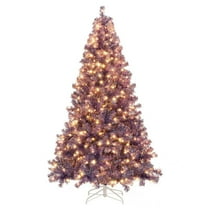 Resenkos Medium Pre-Lit Tinsel Artificial Christmas Tree with LEDs - Deep Purple